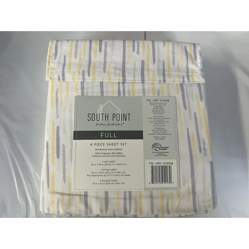 South Point Home Fashions Full Sheet Set 4 Piece Yellow Grey Dash 1019729 NEW